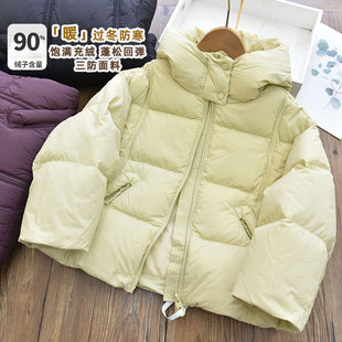 女童三防90白鸭绒连帽羽绒服儿童保暖厚实韩版面包服外套2025冬新