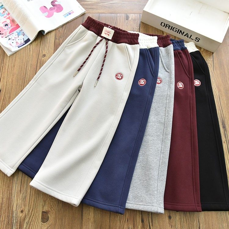 洋气复古|女童窄版一体绒拼色直筒裤中大童运动卫裤休闲阔腿裤冬,童装/婴儿装/亲子装,裤子,淘宝优惠券,粉丝福利购,淘宝优惠卷