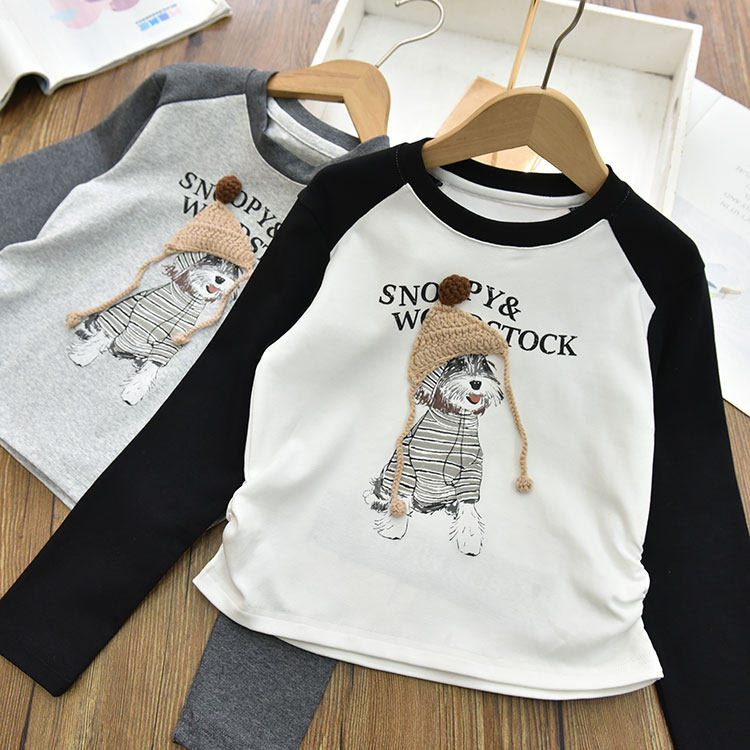 26春新款|女童洋气时髦辣妹插肩袖印花长袖打底衫中大儿童内搭T恤