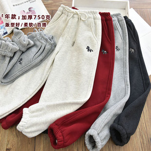 冬 中大儿童宽松休闲灯笼裤 厚绒年款 女童一体绒加厚保暖运动卫裤