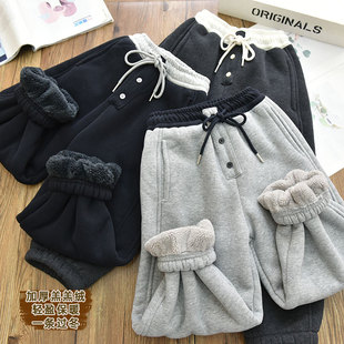 儿童加厚羊羔绒棉裤 卫裤 女童扣子一体葵花绒运动裤 超厚一条过冬