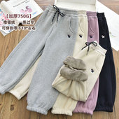 儿童一条过冬休闲棉裤 特厚密密绒 女童一体绒撸猫绒运动卫裤 25冬