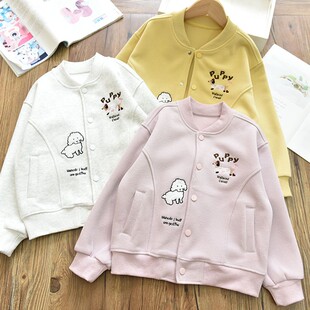 女童实用大方立体绣贴布棒球服开衫中大儿童百搭休闲外套上衣春秋