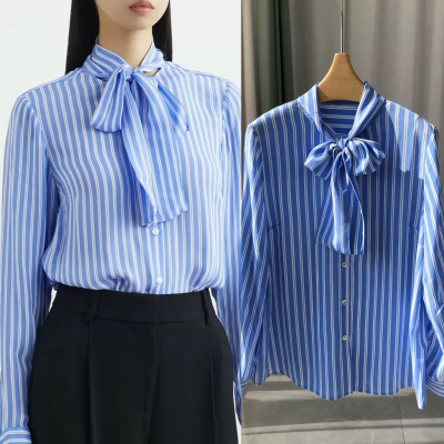 宽松单排扣长袖真丝双绉衬衫