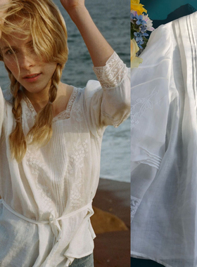 银泰家曼妙苎麻刺绣·如诗如歌亦如画D*en精致重工上衣轻薄蕾丝衫