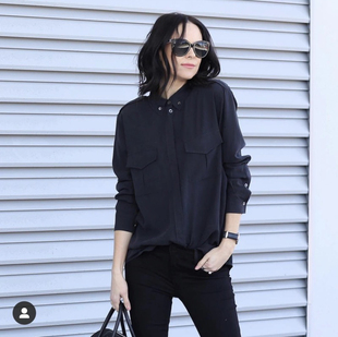 EQ 秋季新品 简章款双口袋长袖女式衬衫 桑蚕丝双绉宽松版 中性风