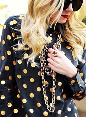 EQ新款 衬衫19春季16真丝双绉烫金圈圈双口袋女士修身版上衣黑色