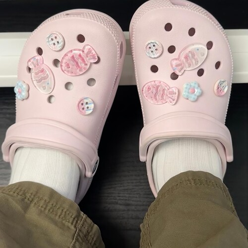 原创多巴胺可爱粉色星星小鱼洞洞鞋鞋花鞋扣可拆卸diy适配crocs