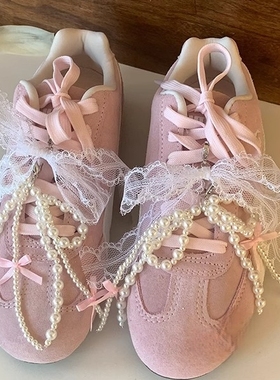 白色蕾丝蝴蝶结珍珠鞋扣芭蕾风鞋花鞋带德训板鞋适配diy配件装饰