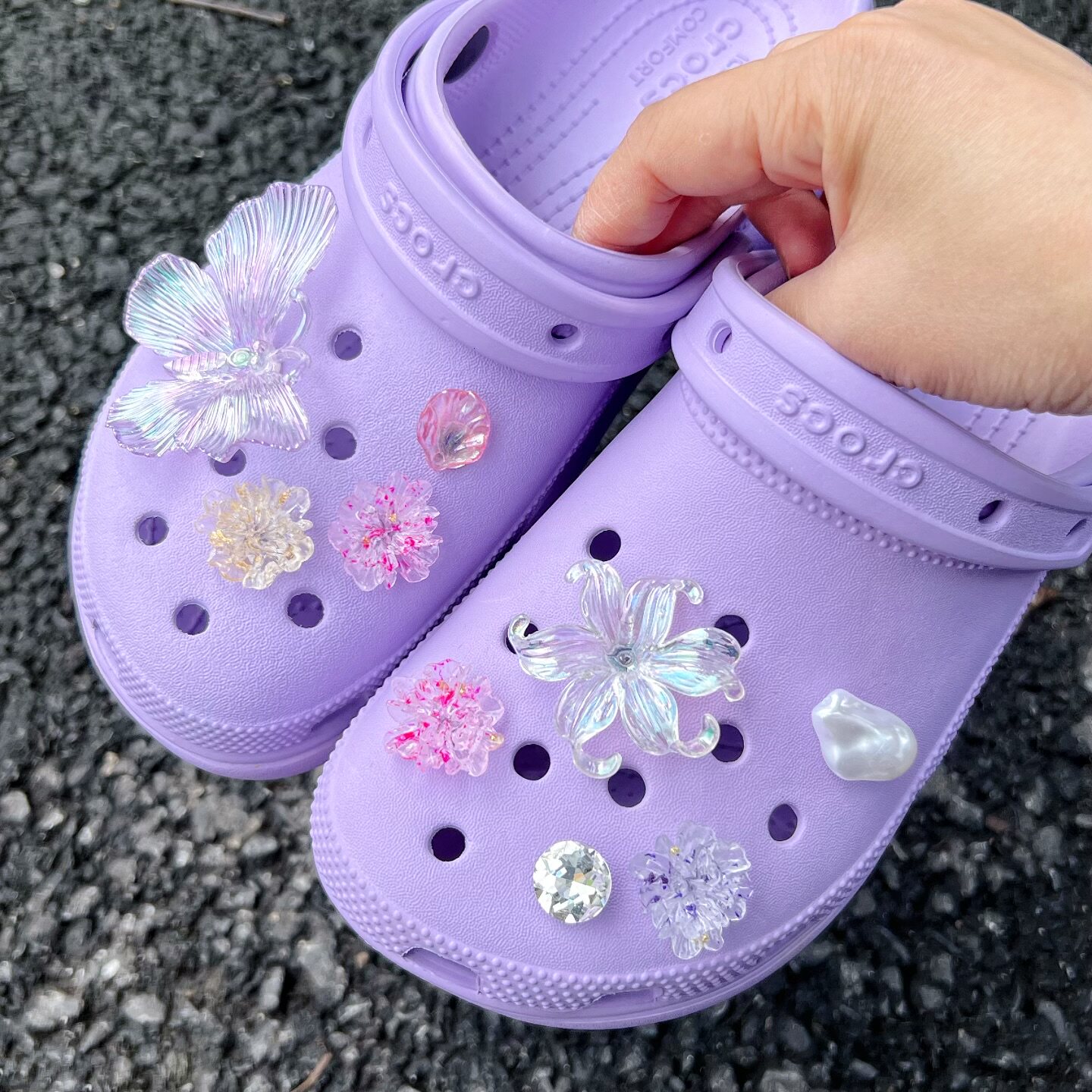 洞洞鞋配饰鞋花鞋扣蝴蝶水仙花花朵水晶鞋面装饰可拆卸适配crocs