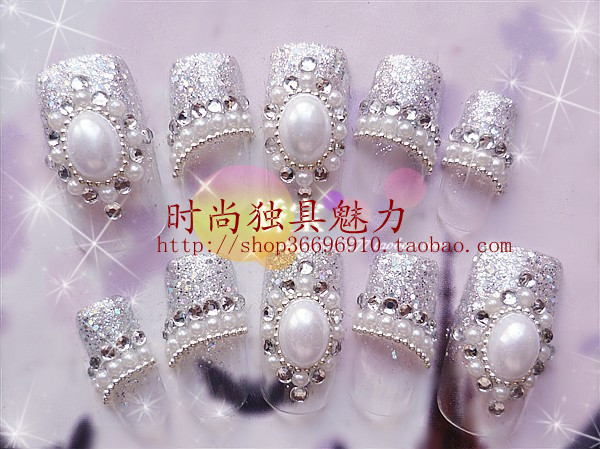 奢华包邮网红可拆卸光疗手工新娘假指甲穿戴美甲贴片甲片成品可爱