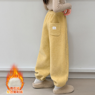 女童加绒加厚休闲裤冬季2026新款宽松中大童长裤保暖冬装裤子