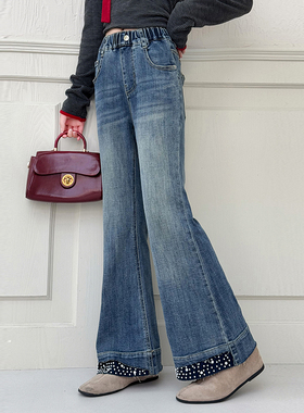 女童春夏微喇叭又酷又飒牛仔裤中大童巨好看炸街弹力修身洋气长裤