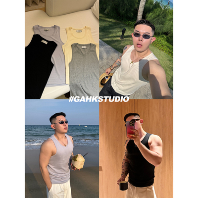 潮男B备美式复古高级感背心