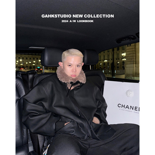 GAHKSTUDIO「雨后巴黎」设计师极简轮廓毛领皮衣 超级帅 自留款