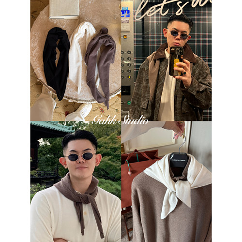 GAHKSTUDIO 100羊毛 氛围感小围脖 三角小领巾