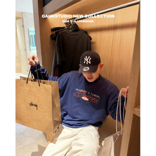 美式 学院 少年感 GAHKSTUDIO 春夏款 BOY 撞色藏蓝刺绣卫衣