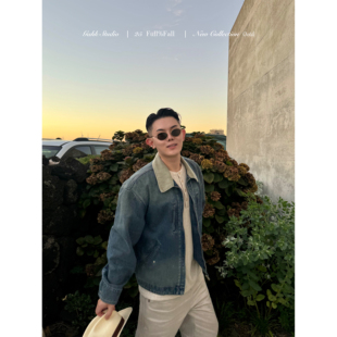 GAHKSTUDIO FW25秋冬宽松轮廓简单chic美式老钱经典水洗牛仔外套