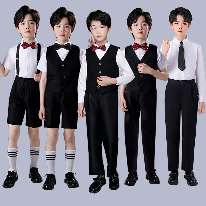 男童主持演讲礼服黑色西装套装