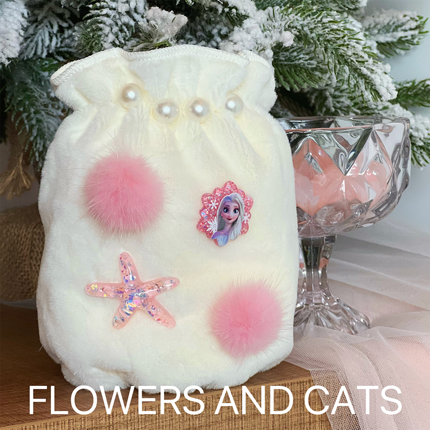 FlowersandCats秋冬季粉色艾莎公主宝宝女童公主儿童耐脏保暖袖套