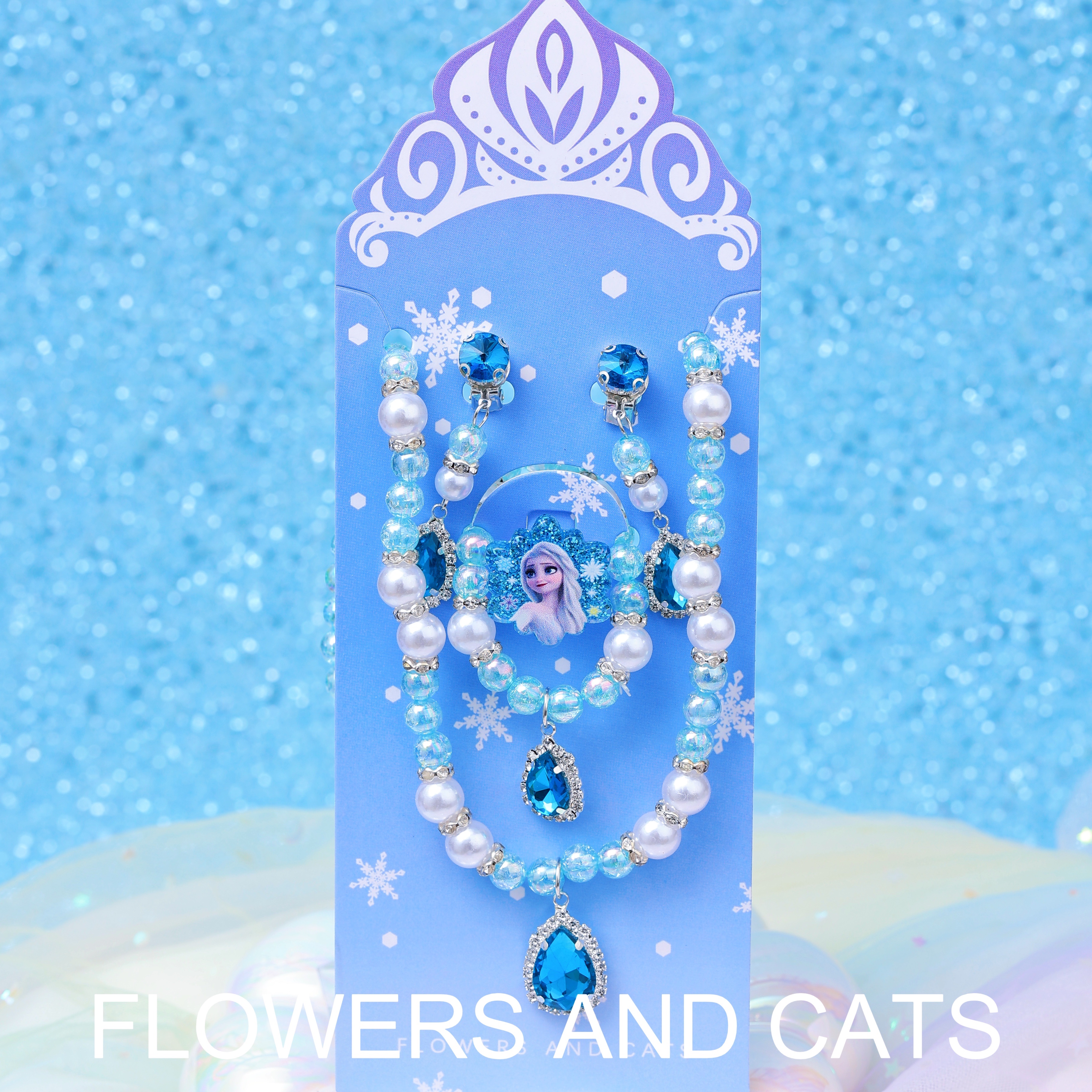 项链手链戒指耳夹组合女童公主蓝