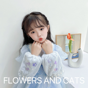 套粉色 人鱼海洋女童公主绒面儿童耐脏袖 FlowersandCats春夏季 新款