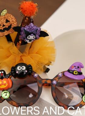 FlowersandCats韩国新款南瓜万圣节发夹网纱发箍宝宝眼镜头饰发饰