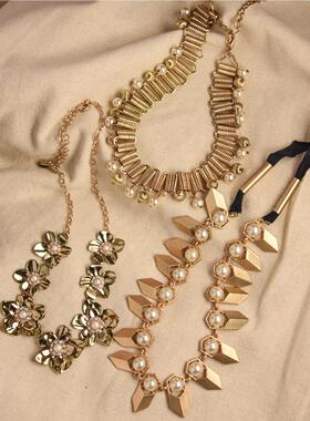 月黑见渔灯，孤光一点萤。欧美时尚项链饰品镶珍珠vintage孤品