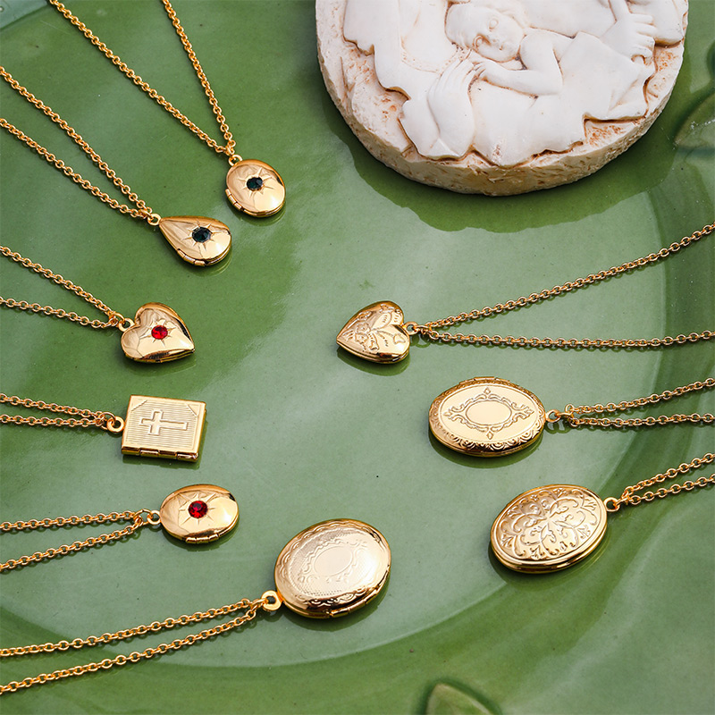 复古包金相盒项链锁骨链女