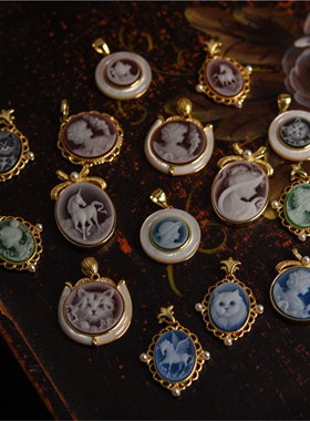 天然玛瑙卡梅奥浮雕吊坠项链