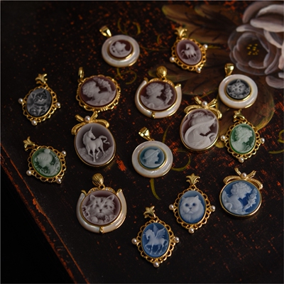 天然玛瑙卡梅奥浮雕吊坠项链