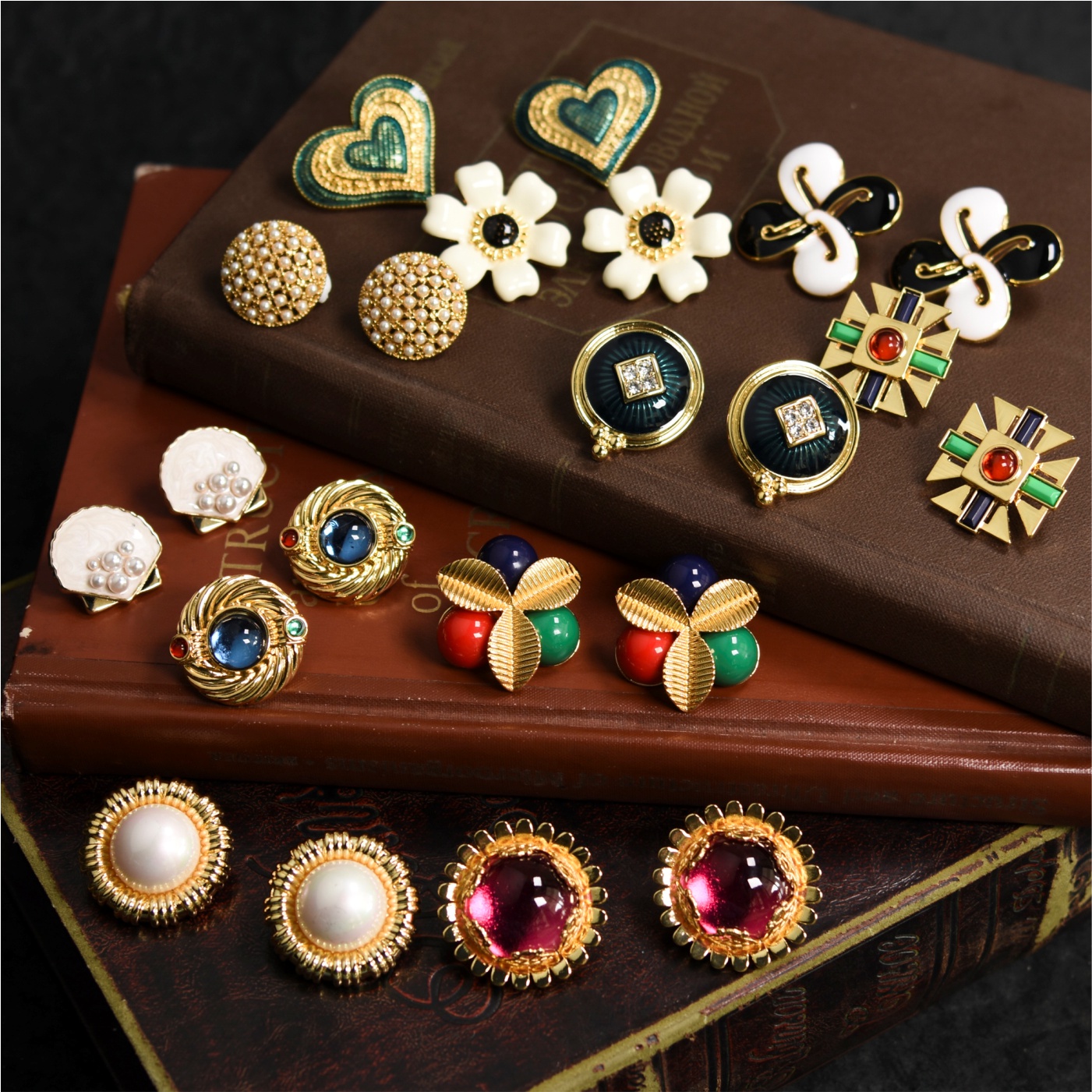 高级感复古港风耳环耳夹高级感