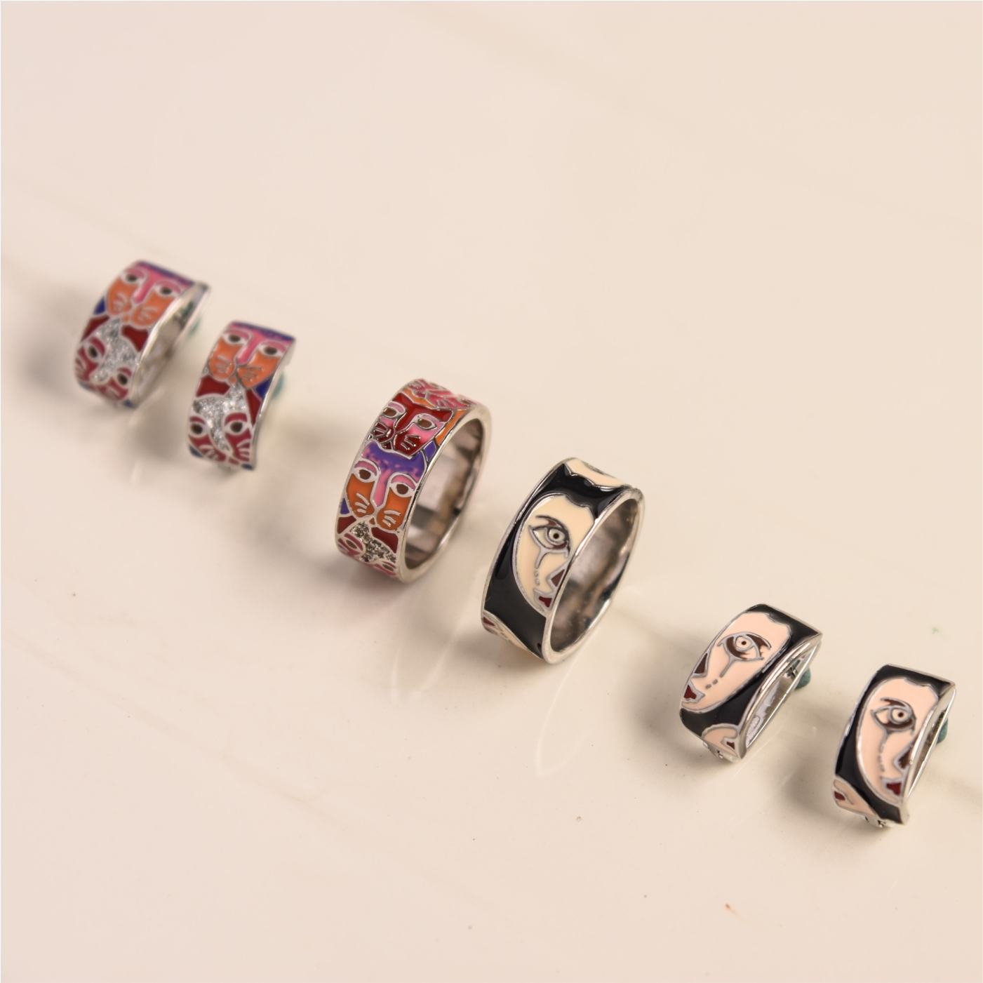 清货 把酒祝东风，且共从容 设计款夸张珐琅猫咪脸谱戒指女轻奢