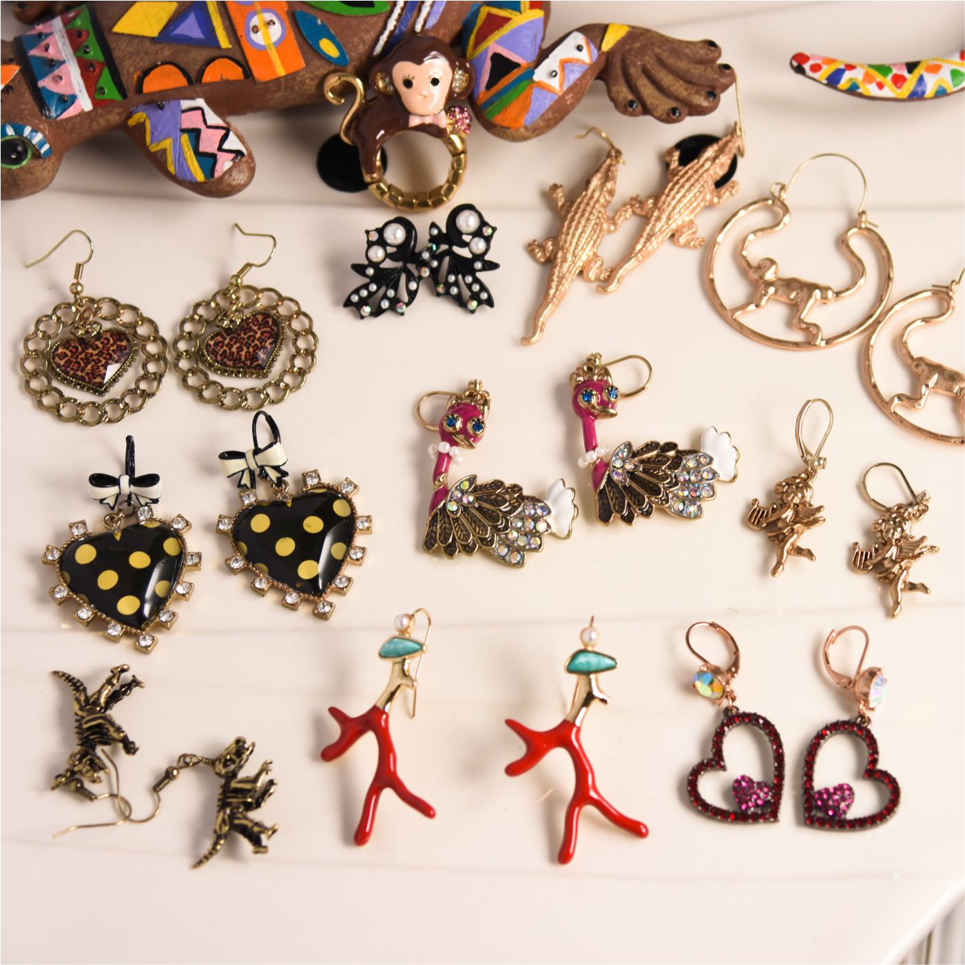 小众复古童趣海洋爱心恐龙耳环集