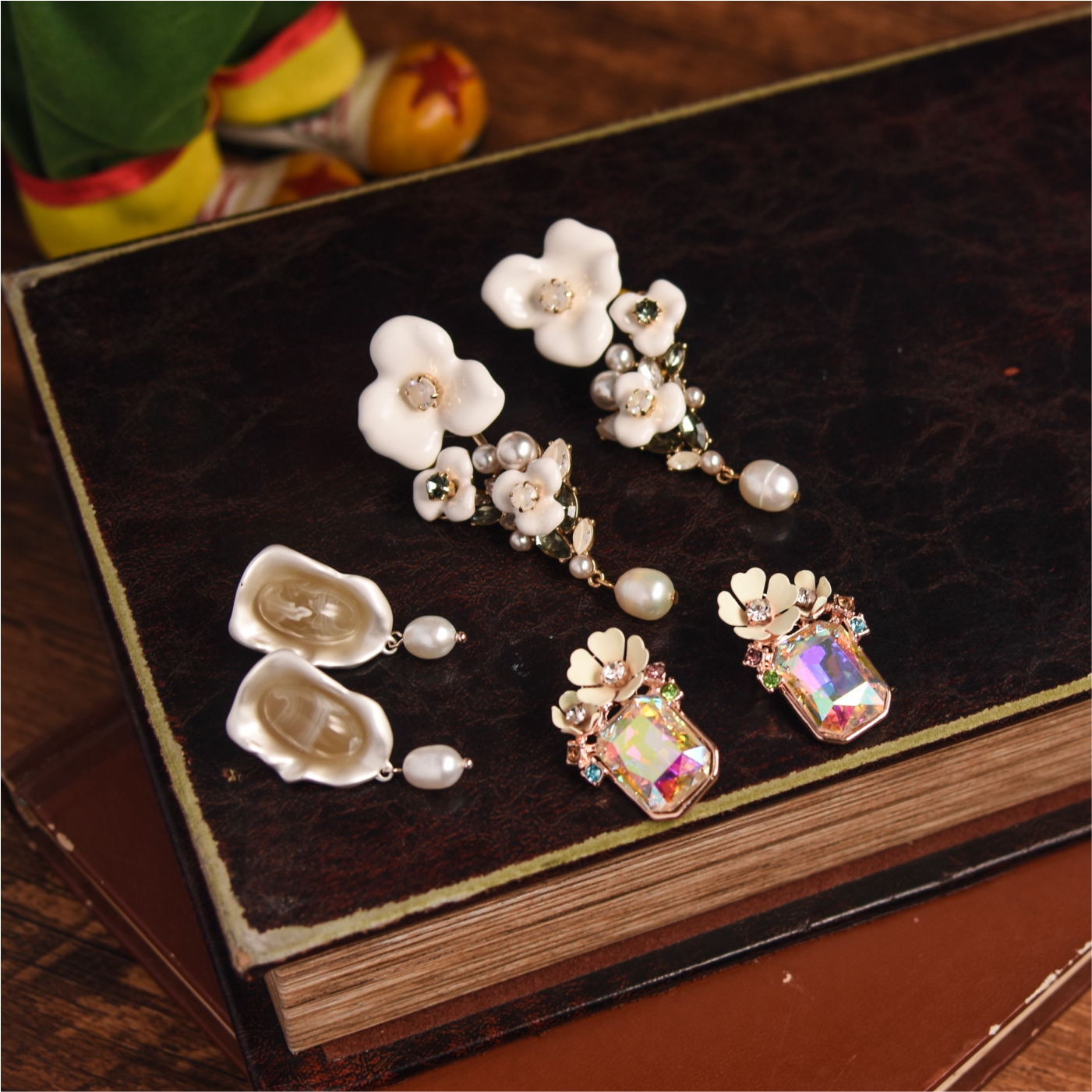 玫瑰花耳饰立体花珍珠