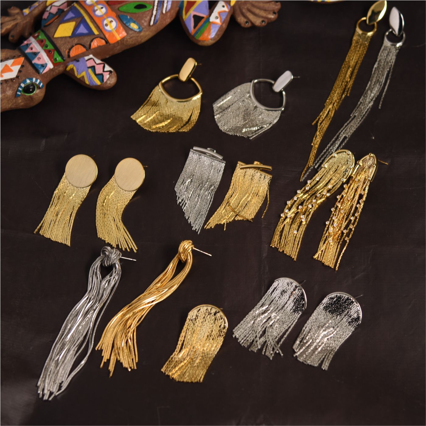 24K镀金秀场流苏线条耳环