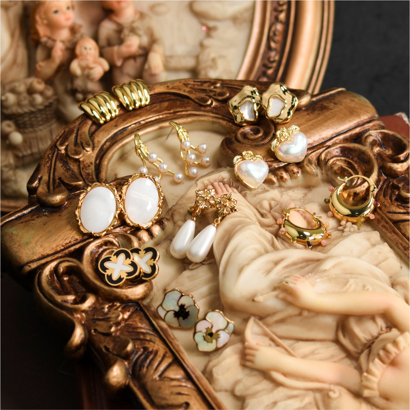 轻奢法式风贝壳镶嵌高级大气耳环