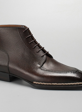 美勋ACME手工鞋男棕色压纹皮挪威缝德比靴男士商务休闲款皮靴现货