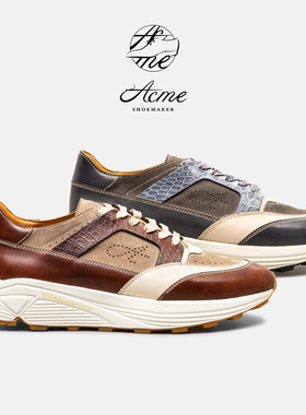 美勋ACME休闲运动鞋男士翻毛牛皮鳄鱼皮拼接胶底老爹鞋新款现货