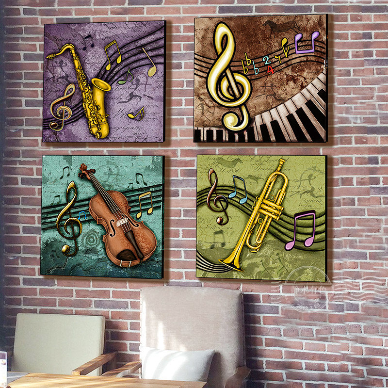 琴房装饰画音乐教室挂画咖啡厅音乐厅防水无框画板画乐器壁画防水