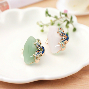 合金滴油中国风烧蓝玉玻璃玉扣摇佩吊坠如意锁骨项链保色配件材料