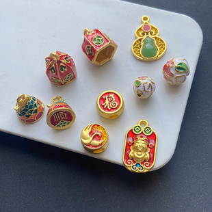 古法哑金蒙古包葫芦珠子隔珠吊坠挂件 手工DIY手链串珠配件材料