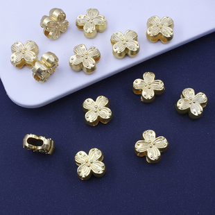 合金保色四叶花朵隔珠大孔桶珠手工diy手链项链发簪头饰配件材料