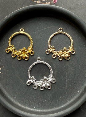 DIY合金保色复古花水滴圆环挂件手工diy发簪子制作材料流苏配件