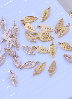 20个合金配件6*14mm水滴树叶小吊坠 diy古风流苏耳饰手工发簪材料