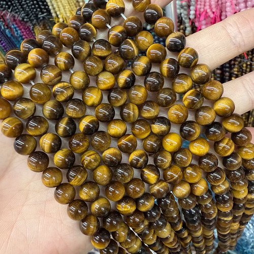 4-14mmDIY天然A级黄虎眼石圆珠散珠子手工半成品编织串珠配件材料