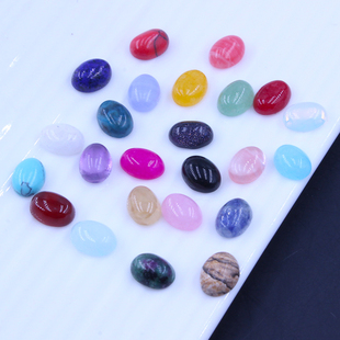 6*8mm天然紫晶绿东陵红玛瑙戒面戒托手工diy发簪饰品贴片配件材料