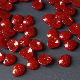 瓷红色洒金琉璃花瓣红玉撒金小圆梅花片 手工diy古风头饰发簪材料