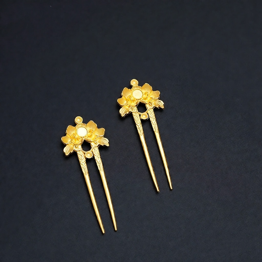 合金保色牡丹花发簪发钗手工DIY发簪流苏饰品配件簪子材料