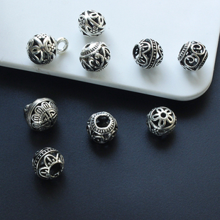 大孔古银藏银珠子合金隔珠圆珠散珠子 手工diy串珠饰品配件材料